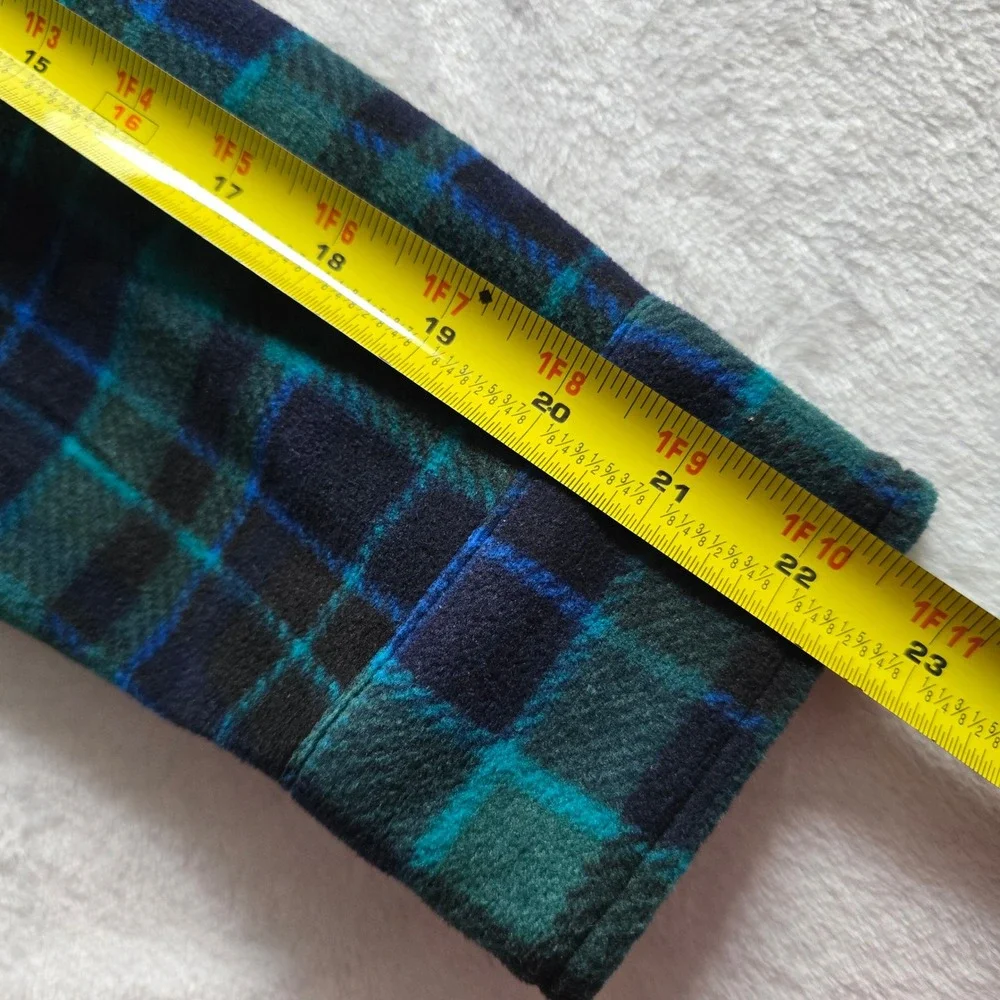 Eddie Bauer‎ Womens Microfleece Button Up Shirt Plaid Teal Navy Blue Medium M